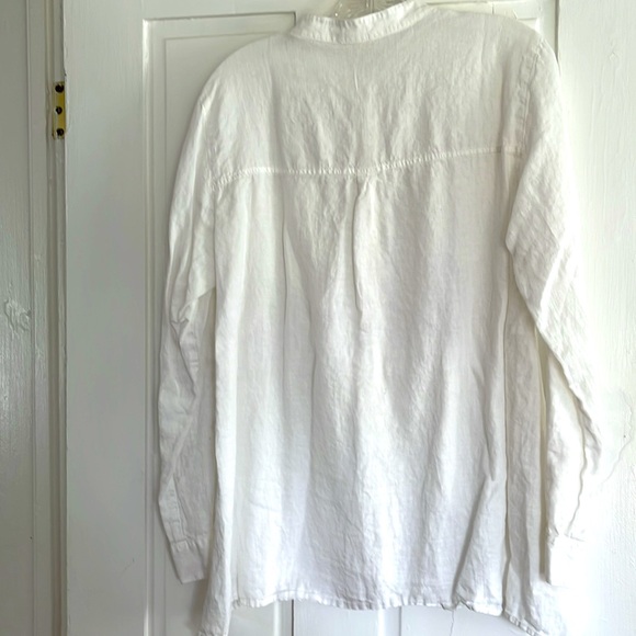 Eileen Fisher Organic Irish Linen Mandarin Collar Shirt White Size M - Picture 2 of 4